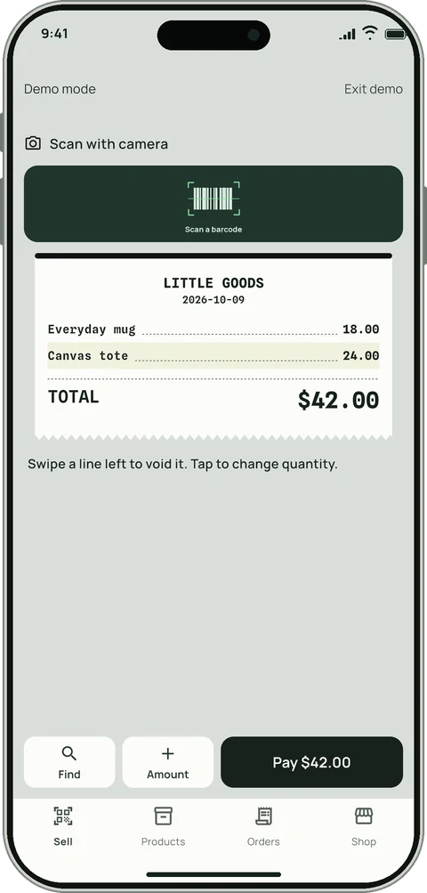 Receipt Tape counter showing items on a paper receipt.